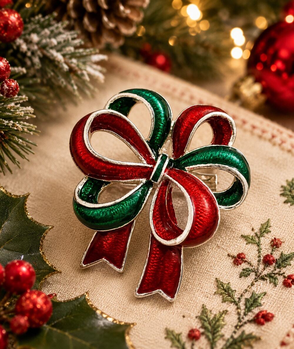 Vintage MJ Marie Jennifer Christmas bow brooch or pendant